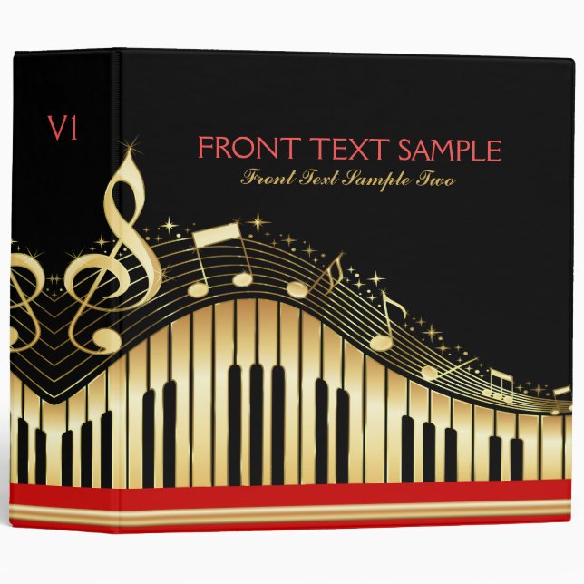 Monogram Elegant Black And Gold Music Notes Design Binder (Front/Spine)