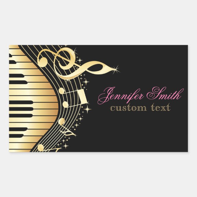 Monogram Elegant Black And Gold Music Notes Design Sticker (Front)