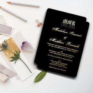 Monogram Elegant Black and Gold Wedding 