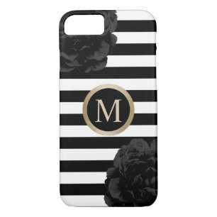 Monogram Elegant Black Floral Modern Stripes Case-Mate iPhone Case