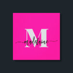 Monogram Elegant Black Pink Personal Canvas Print<br><div class="desc">An elegant monogram with your personal name.
the background is pink with your name in a modern black script font. 
Your initial is in a soft grey colour.</div>