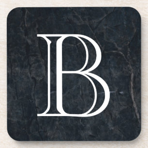 Monogram Elegant Black Stone Texture Coaster