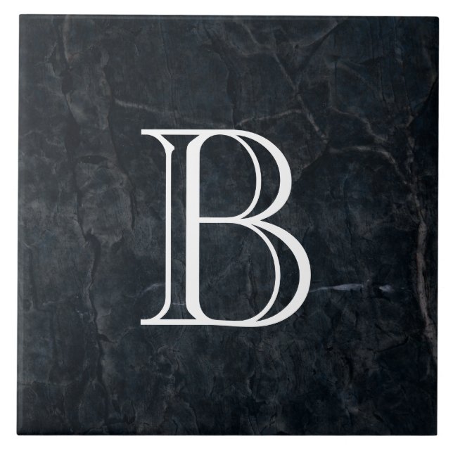Monogram Elegant Black Stone Texture Tile (Front)