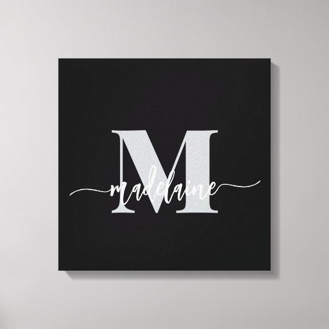 Monogram Elegant Black White Personal Canvas Print (Front)