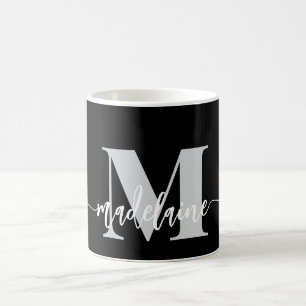 Monogram Elegant Black White Personal Coffee Mug