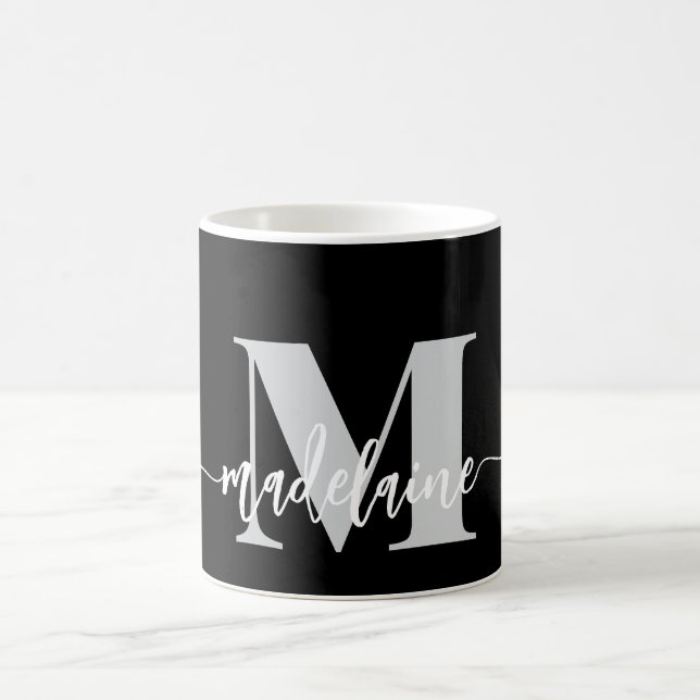 Monogram Elegant Black White Personal Coffee Mug (Center)
