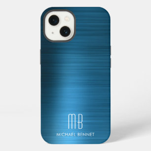 Monogram Elegant Blue Brushed Metal iPhone 13 Case
