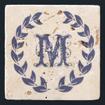 Monogram Elegant Blue Wreath Stone Coaster<br><div class="desc">Elegant navy blue wreath simple illustration with customizable monogram. Any colour in this or any of my designs is available by email requests. Request your free text formatting and product customization including live phone help by emailing me your request.</div>