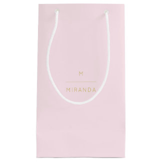 Monogram Elegant Blush Pink Gold Classy Chic Small Gift Bag