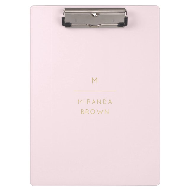 Monogram Elegant Blush Pink Gold Minimalist Classy Clipboard (Front)