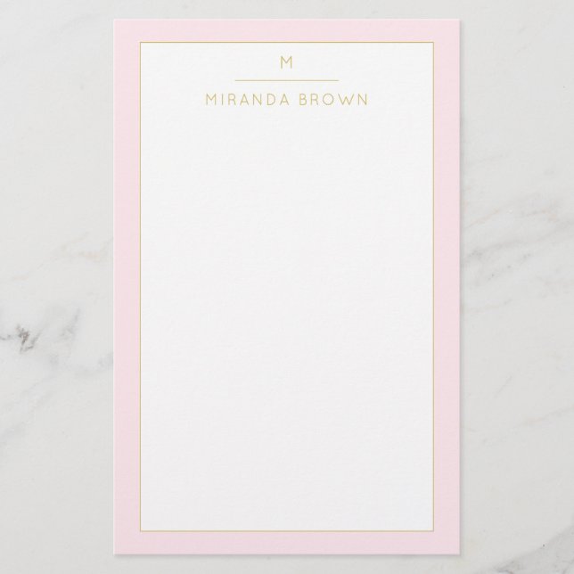 Monogram Elegant Blush Pink Gold Minimalist Classy Stationery (Front)