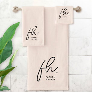 Monogram Elegant Blush Pink Script Chic Stylish Bath Towel Set