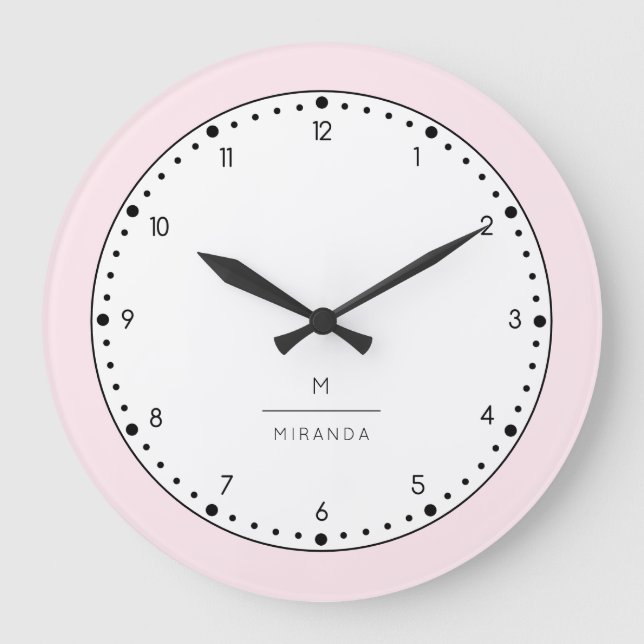 Monogram Elegant Blush Pink Wall Clock (Front)