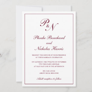 Monogram Elegant Burgundy All In One Wedding Invitation