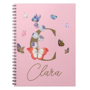 Monogram Elegant Butterfly Colorful Floral Notebook
