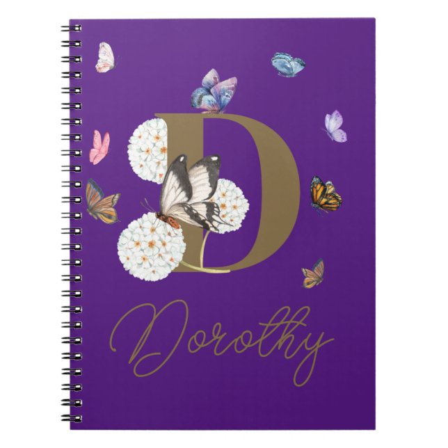 Monogram Elegant Butterfly Colourful Floral Notebook (Front)