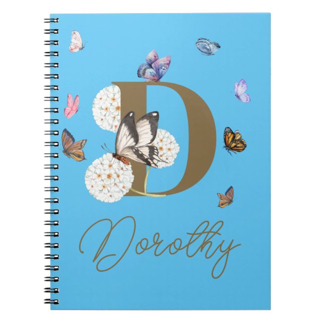 Monogram Elegant Butterfly Colourful Floral Notebook (Front)