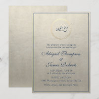 Monogram Elegant Champagne and Navy Blue Wedding