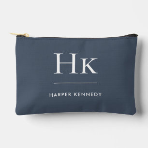 Monogram Elegant Chic Navy Blue Monogrammed Name Accessory Pouch