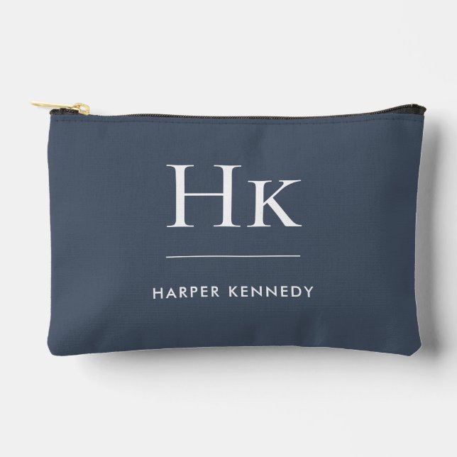 Monogram Elegant Chic Navy Blue Monogrammed Name Accessory Pouch (Front)