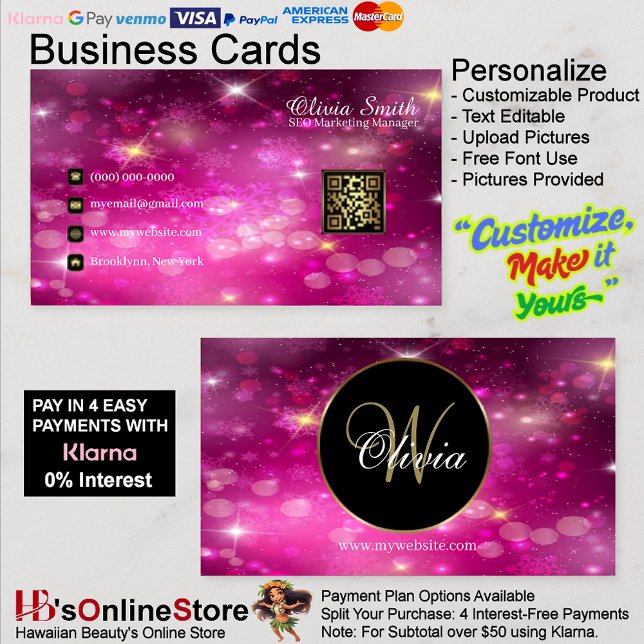 Monogram Elegant Classy Sparkle QR Code  Business Card (Monogram Elegant Classy Sparkle QR Code Business Card 36.)