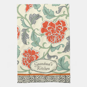 Monogram elegant classy vintage floral Natural Kitchen Towel