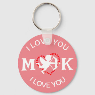 monogram elegant cute valentine, Sweet for couple Keychain