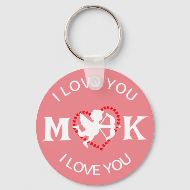monogram elegant cute valentine, Sweet for couple Keychain (Front)