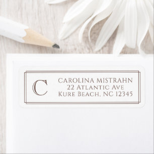 Monogram Elegant Dark Brown Border Stationery
