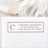 Monogram Elegant Dark Red Border Stationery