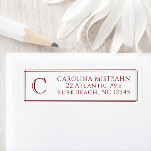 Monogram Elegant Dark Red Border Stationery