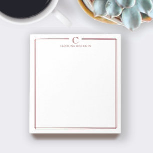 Monogram Elegant Deep Red Border Stationery Notepad