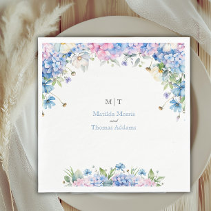 Monogram Elegant Dusty Blue Hydrangea Wedding Napkin