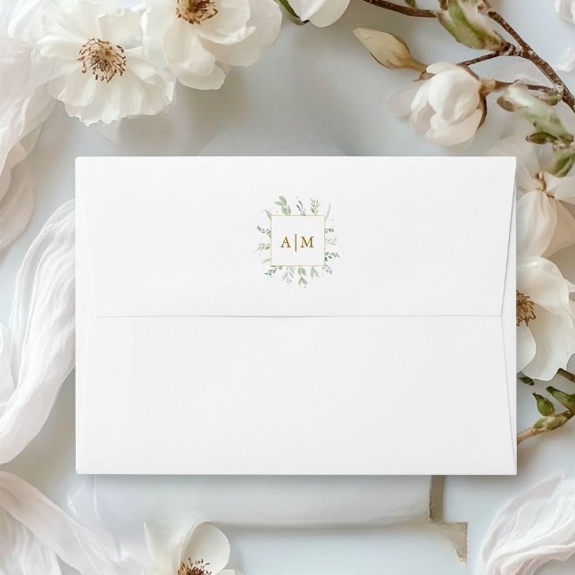 Monogram Elegant Eucalyptus Envelope (Monogram Elegant Eucalyptus Botanical White Envelope.)