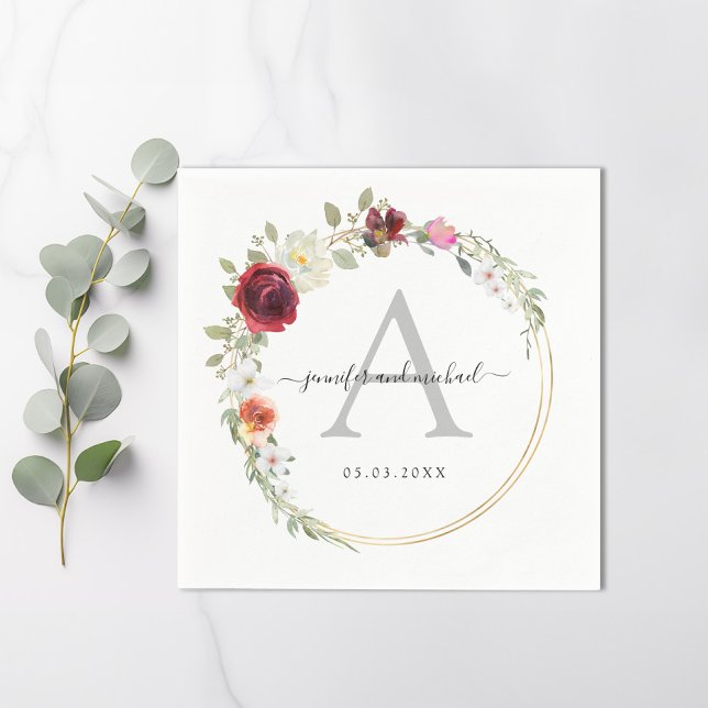 Monogram, elegant eucalyptus flower wedding  napkin (Creator Uploaded)