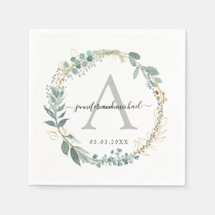 Monogram, elegant eucalyptus wedding  napkin