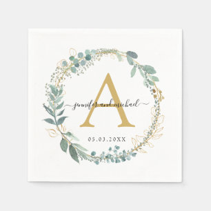 Monogram, elegant eucalyptus wedding  napkin