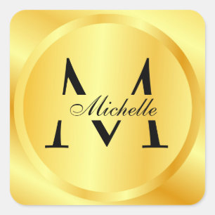 Monogram Elegant Faux Gold Glamourous Template Square Sticker
