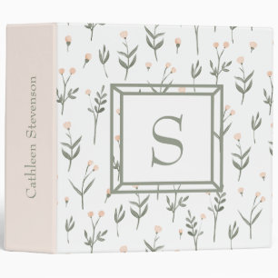 Monogram Elegant Floral Greenery Pink Green Modern Binder
