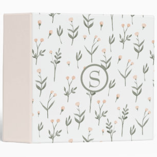 Monogram Elegant Floral Greenery Pink Green Simple Binder