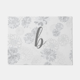 Monogram Elegant Floral Grey Doormat