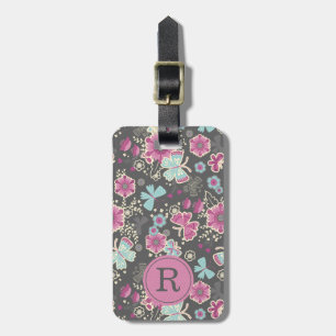 Monogram Elegant Floral Luggage Tag