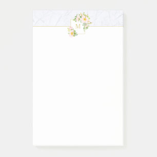 Monogram Elegant Floral Marble 4x6 Post It Notes