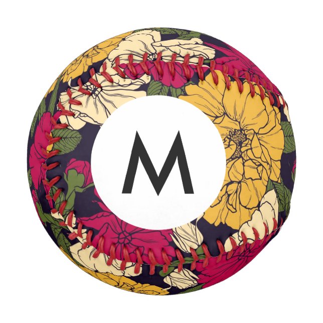 Monogram Elegant floral pattern Baseball (Front Left)
