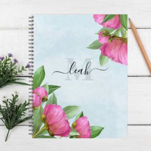 Monogram Elegant Floral Vintage Pretty Pink Peony Planner