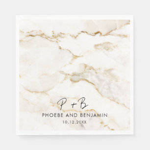 Monogram Elegant Gold Effect Marble Wedding Paper Napkin