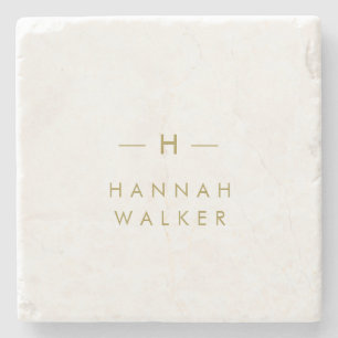 Monogram   Elegant Gold Minimalist Marble Stone Coaster