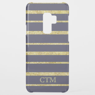 Monogram, Elegant, Gold, Navy Stripe, Uncommon Samsung Galaxy S9 Plus Case