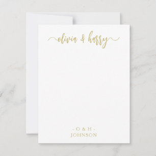 Monogram Elegant Gold White Wedding Note Card