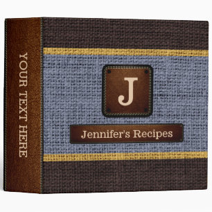 Monogram Elegant Grey Brown Burlap Look Binder